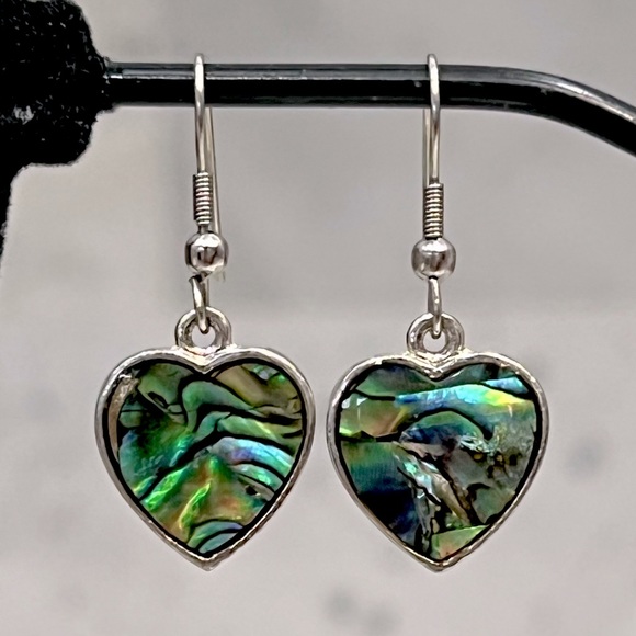Jewelry - Abalone Shell Silver Heart Dangle Earrings